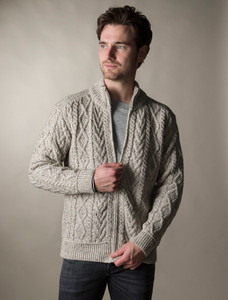 Full Zip Cardigan with Patches  - Oatmeal