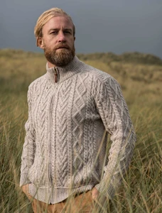 Full Zip Cardigan with Patches  - Oatmeal