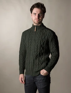 Full Zip Cardigan with Patches  -Army Green