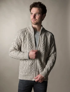 Full Zip Cardigan with Patches  - Oatmeal