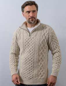 Wool Cashmere Aran Troyer Sweater - Chalkstone