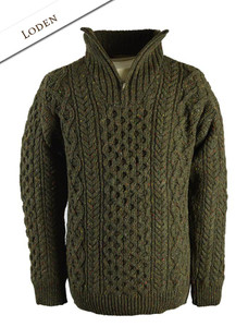 Wool Cashmere Aran Troyer Sweater - Loden