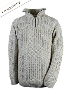Wool Cashmere Aran Troyer Sweater - Chalkstone