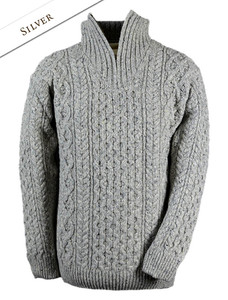 Wool Cashmere Aran Troyer Sweater - Silver