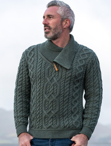 Aran Zip Shawl Neck Sweater - Tundra
