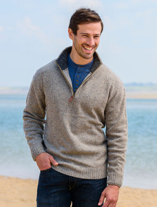 Donegal Blend Zip Neck Sweater - Sea Shore