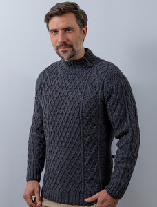 Mens Merino Aran Button Collar Sweater - Derby