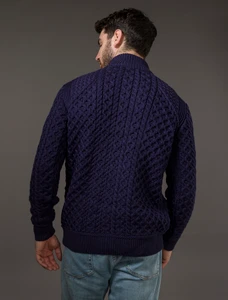 Mens Super Soft Half Zip Aran Sweater - Navy