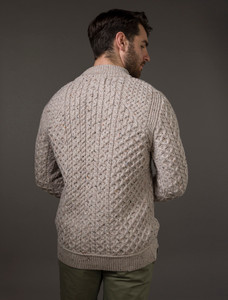 Mens Super Soft Half Zip Aran Sweater - Oatmeal