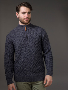 Mens Super Soft Half Zip Aran Sweater - Cormorant