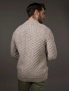 Mens Super Soft Half Zip Aran Sweater - Oatmeal