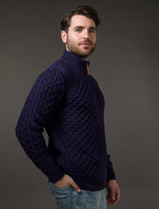 Mens Super Soft Half Zip Aran Sweater - Navy