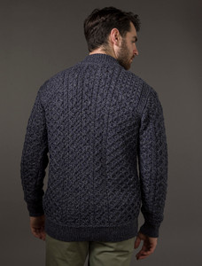 Mens Super Soft Half Zip Aran Sweater - Cormorant