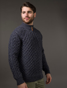 Mens Super Soft Half Zip Aran Sweater - Cormorant
