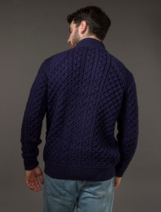 Mens Super Soft Half Zip Aran Sweater - Navy