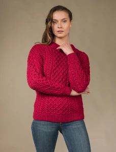 Women's Merino Aran Sweater - Chillipepper