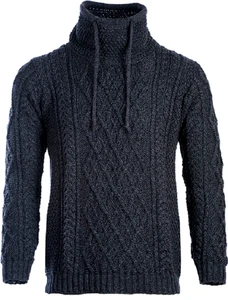 Mens Drawcord Collar Aran Sweater - Derby