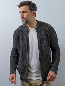 Men's Merino Ribbed Cardigan - Graphite