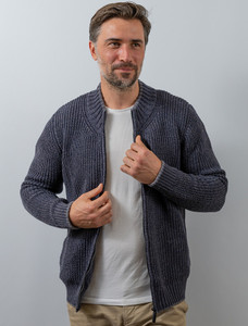 Men's Merino Ribbed Cardigan - Navy Marl