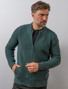 Men's Merino Ribbed Cardigan - Evergreen