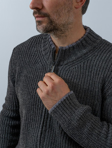 Men's Merino Ribbed Cardigan - Graphite