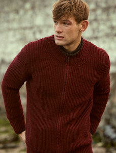 Men's Merino Ribbed Cardigan - Claret