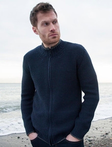 Men's Merino Ribbed Cardigan - Navy