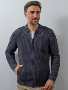 Men's Merino Ribbed Cardigan - Navy Marl