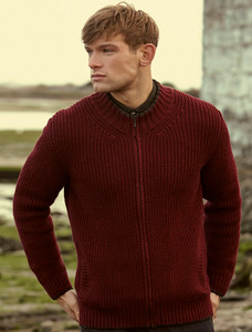 Men's Merino Ribbed Cardigan - Claret