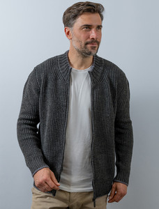 Men's Merino Ribbed Cardigan - Graphite