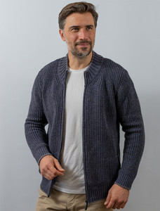 Men's Merino Ribbed Cardigan - Navy Marl