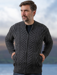 Men's Full Zip Merino Aran Cardigan - Graphite