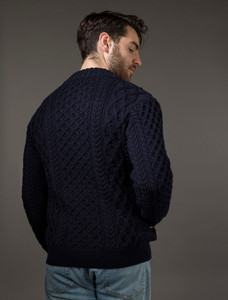 Men's Full Zip Merino Aran Cardigan - Navy
