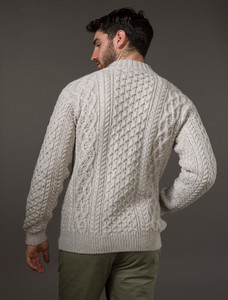 Men's Full Zip Merino Aran Cardigan - Silver Marl