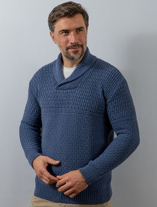 Men's Textured Shawl Collar Sweater - Blue Steel