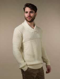 Men's Textured Shawl Collar Sweater - Natural White