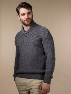 Men's Textured Shawl Collar Sweater - Steel Marl