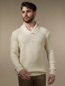 Men's Textured Shawl Collar Sweater - Natural White