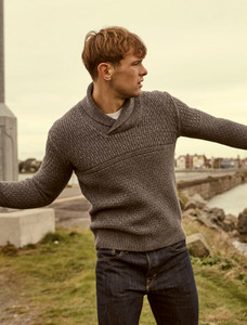 Men's Textured Shawl Collar Sweater - Steel Marl