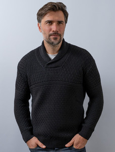 Men's Textured Shawl Collar Sweater - Dark Knight