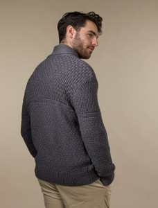 Men's Textured Shawl Collar Sweater - Steel Marl