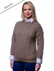 Women's Merino Aran Sweater - Brown