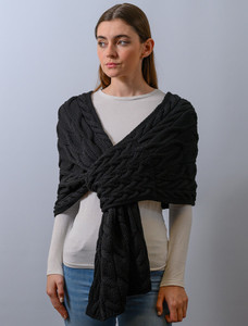 Super Soft Cabled Shawl - Black