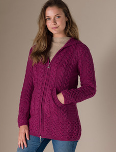 Hooded Coatigan with Celtic Knot Zipper Pull - Raspberry