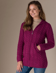 Hooded Coatigan with Celtic Knot Zipper Pull - Raspberry