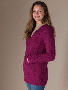 Hooded Coatigan with Celtic Knot Zipper Pull - Raspberry