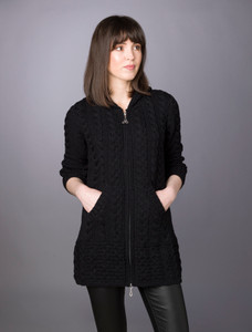 Hooded Coatigan with Celtic Knot Zipper Pull - Black