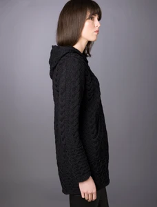 Hooded Coatigan with Celtic Knot Zipper Pull - Black