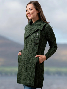 Large Collar Aran Coat -Army Green