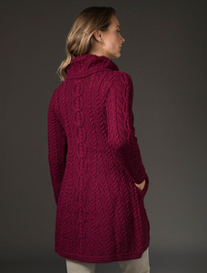 Large Collar Aran Coat - Wine